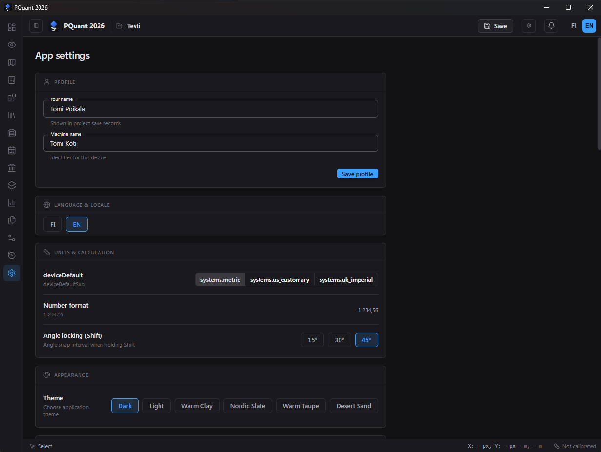 Settings configuration for units